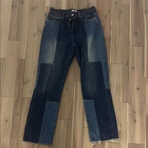 Forever 21 Blue Patchwork Straight Leg Jeans